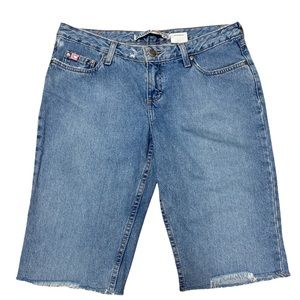 Mudd Bermuda Jean Shorts Women’s 11 Blue Denim Casual Cut Offs Raw Hem Jorts